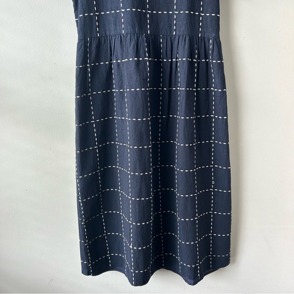 Navy and ivory windowpane grid print midi knee length dress - Picture 5 of 12